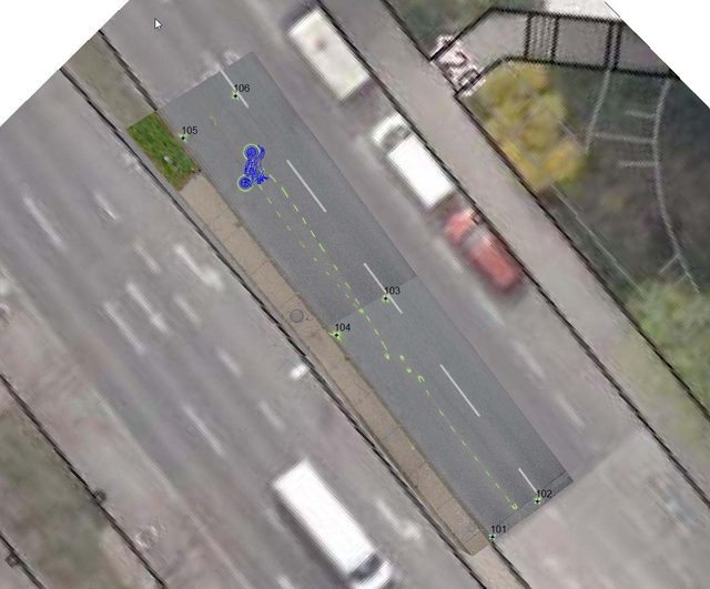 iPolSYS orthophoto with control points and a generated vehicle