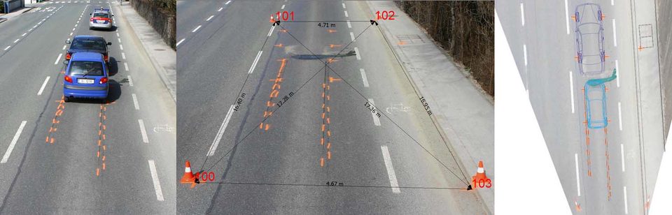 Interfaz de iPolSYS con foto del accidente, rectificación de imagen y ortofoto